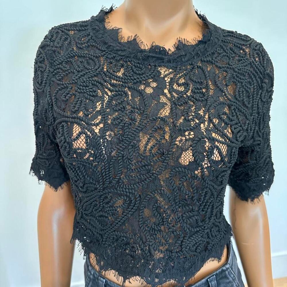 Madrag black lace sheer crop
